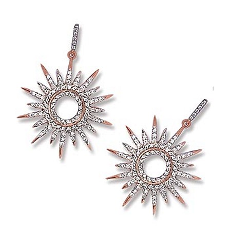 Rose Gold plated Sunburst Earrings with CZ - Click Image to Close